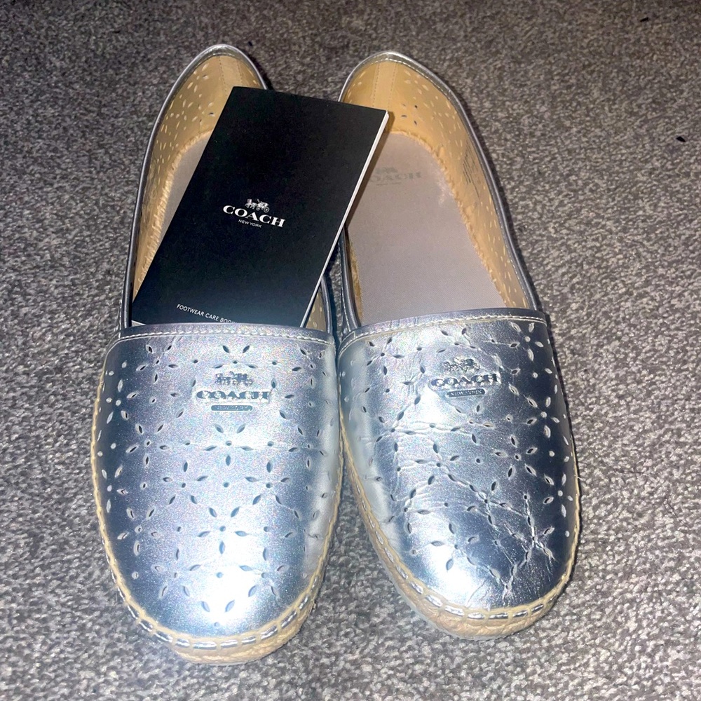 Coach Metallic Silver Espadrille Flats - Size 11 (NWT)